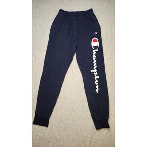 Champion Men's Medium Navy Blue Joggers Drawstring Elastic Waist Tapered Logo